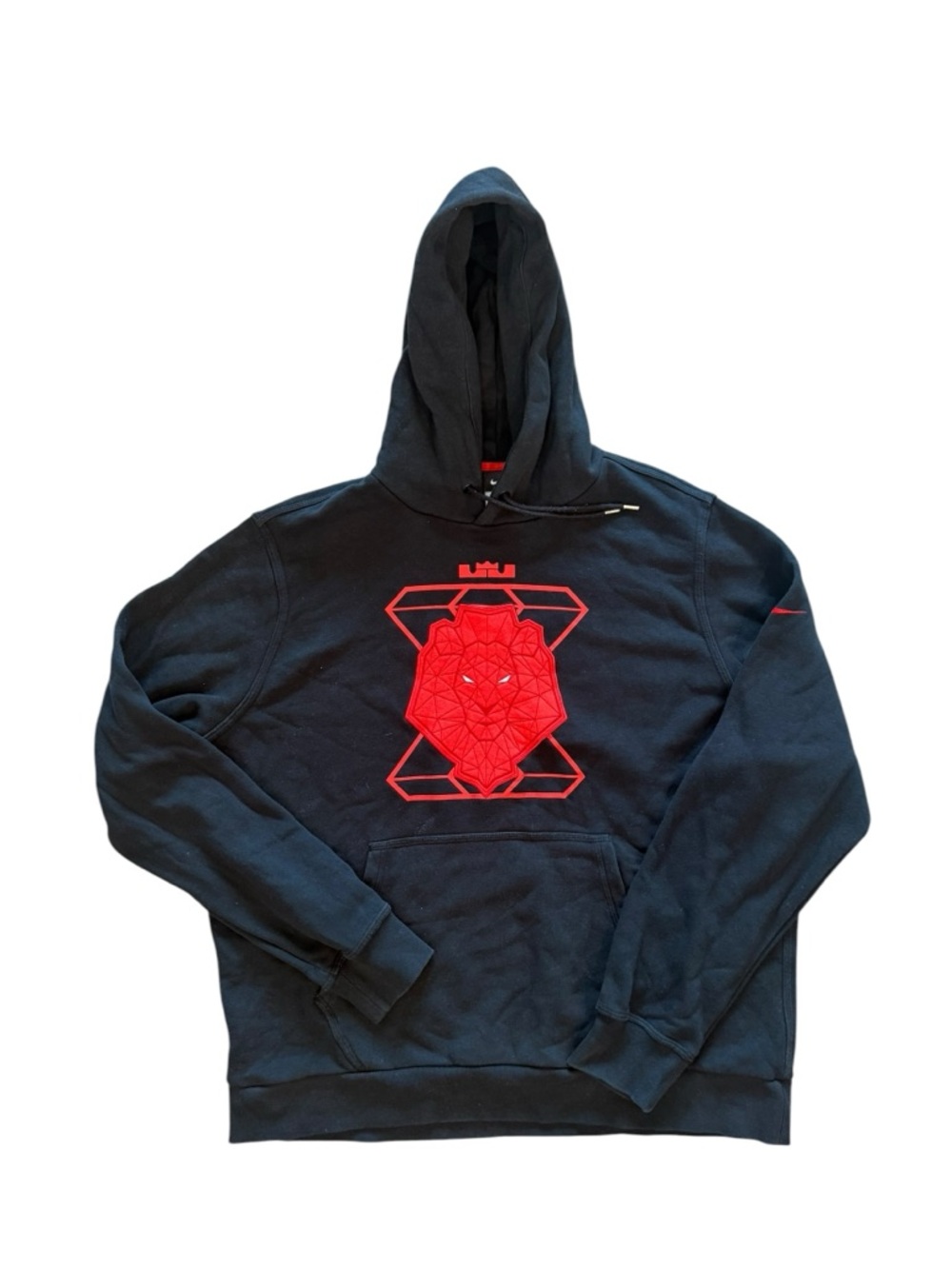 Nike Lebron James Hoodie Mens XL Black Embroidered Red Lion Pullover Sweatshirt